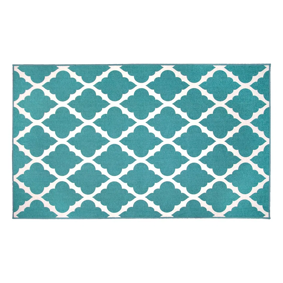 361456WEB – CRYSTAL ART Carpet, 3 Foot x 5 Foot Teal Polypropylene Backing Stain Resistant Machine Washable Waterproo...